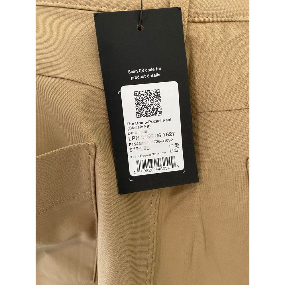Fabletics Men's Don Classic Fit 5-Pocket Pants, Twill Tan Size 31x32 - Picture 4 of 4